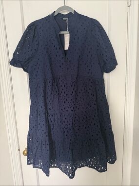 BTFBM Navy Eyelet Tiered Midi Dress